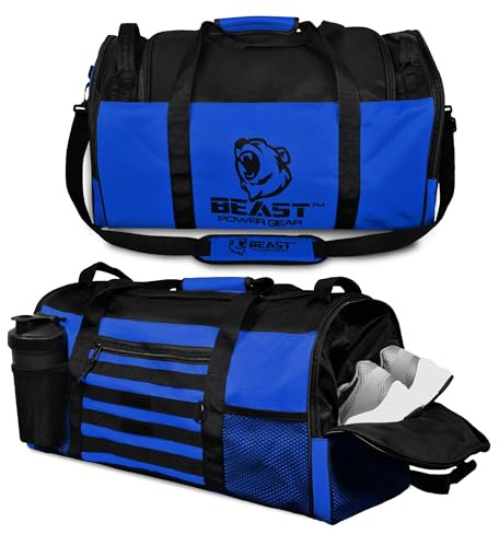 Beast Power Gear Sporttasche für Training, Boxen, MMA, Sporttasche mit Schuhfach und verstellbarem Schultergurt, für Damen und Herren, blau / schwarz, Reisetasche