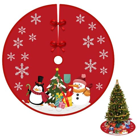HESUSUSI Coperta Rotonda Per Albero Di Natale 90CM - Tessuto Non Tessuto Gonna Per Albero Grembiuli Rosso Per Ornamenti Natalizi