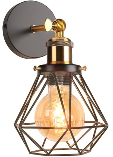 iDEGU Lámpara de Pared Vintage Industrial 16CM Aplique Pared Interior Diseño Jaula E27 Luz de Pared Ajustable Lámpara de Techo Iluminación de Pared para Dormitorio Pasillo Cocina Salon (Latón)