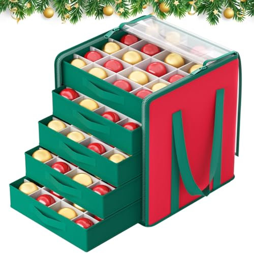PATYDEST Aufbewahrungsbox für Weihnachtsdekoration, mit Trennwänden, große Aufbewahrungsboxen für bis zu 254 - 7,6 cm, stapelbare Weihnachts-Aufbewahrungsbehälter mit 5 herausnehmbaren Tabletts
