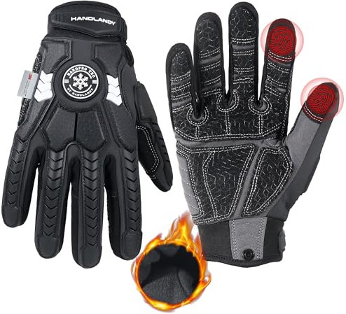 HANDLANDY Winter Water Resistant Work Gloves for Men, Padded Thermal Insulated Heavy Duty Impact Glove for Cold Weather (Black-insulated, M)