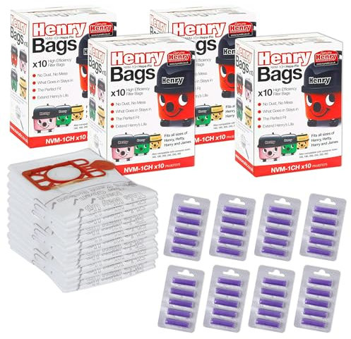 Genuine Hepa-Flo Henry Hoover Bags for Henry Vacuum Cleaner Pack of 40 With 40 Freshener Sticks - Hetty Vacuum Cleaner Bags - Numatic Hoover Bags for Hetty, Harry, James Models