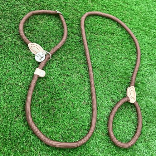 Tail Trek Professional Dog Training Slip Lead | Soft Nylon Figure-8 Design | UK Made (Brown, 1.5m/5ft)