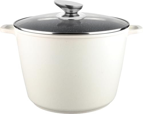 Royal Swiss® Marmite induction - Poêle induction avec Poignées amovibles - Ø 28 cm / 10 litres - Casseroles à soupe avec couvercle - Pan tous feux - Revêtement antiadhésif - Beige