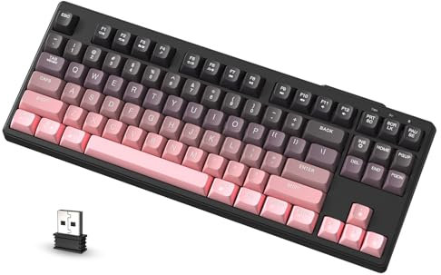 ATTACK SHARK x FREEWOLF M87 80% Teclado Inalámbrico para Juegos, 87 Teclas TKL RGB Sensación Mecánica SA PBT Teclado Bluetooth/Modo Dual 2.4Ghz, QWERTY, Batería 4000mAH para Mac/Win - Rosa Degradado