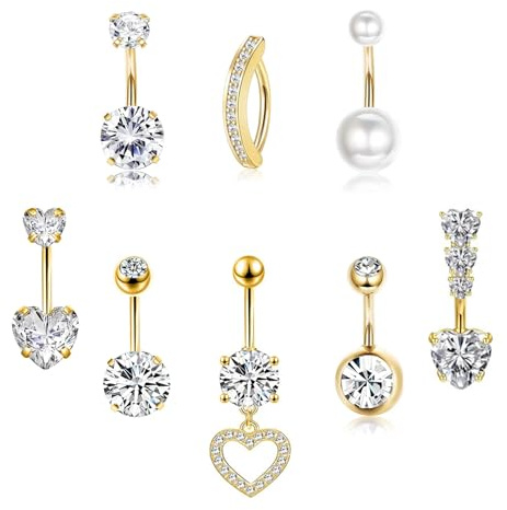 Habselikob Bauchnabelpiercing 14G Chirurgenstahl Piercing Bauchnabel für Frauen CZ Herz Schmetterling Clicker Bauchnabelpiercing Ring Blau Gold Sliber Rosa