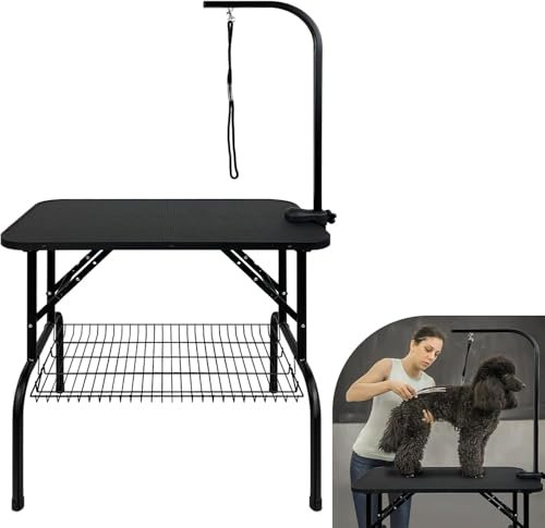 VANCHEMO Table de toilettage pliable pour chien - 80 × 46 × 76 cm - Hauteur réglable - Table de toilettage pour animaux - Table de bain (S, noir)