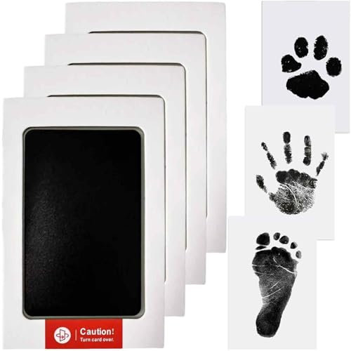 Tianher Fußabdruck Baby, 4pcs Mittelgröße Pfotenabdruck Set Hund Pfotenabdruck Set Katze Handabdruck Set Fussabdruck Set Abdruckset Hand Und Fuß Fusabdruckset Stempel Geschenke für Haustiere Schwarz