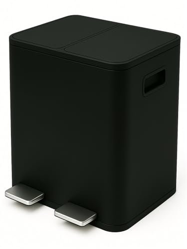 JARDIN202 - Cubo de Basura de Metal con Pedal - Doble Compartimento para Reciclaje y Diseño Moderno | 40 litros (Negro)