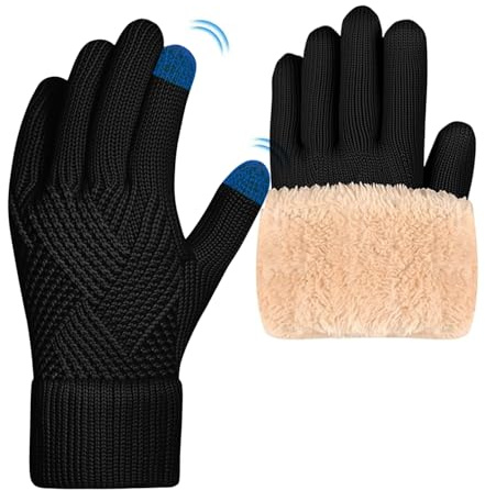 Gucass Damen Winterhandschuhe mit Fleecefutter, Touchscreen Gedehnt Dicke Strickhandschuhe, Wollhandschuhe Thermo Winterhandschuhe, Gloves Winter Women für Outdoor Sport Laufen Radfahren (Schwarz)