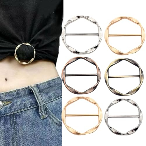 WUSJCOF 6 Stück T Shirt Clip, Broschen für Kleidung, Tuchring, Gürtelschnalle Damen, Schal Ring Clip, T-Shirt-Krawattenklammern für Damen, Hemd, Taillenmieder, Clips zum Spannen, Gürtelschnallen