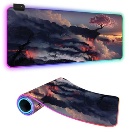 FANSU 3D RGB Gaming Mauspad XXL, Groß Multifunktionales Mousepad mit 14 Farben LED-Licht, USB, für Computer PC Laptop Tastatur Professionelle Gamer (Schwarz,350x300x4mm)