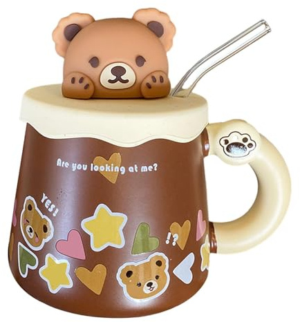 Gcljlmy Little Bear Kaffeetasse, Teetasse, niedliche Tassen, Saftbecher, Neuheit, Keramikbecher mit großem Bauch, Milchbecher für Weihnachten, Geburtstag
