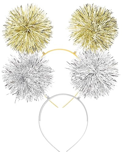 ELAYARD 2 Stück-pack Bopper Pompon Haarbänder Flexibel Glitzernd Silber Gold Für Damen Teenager Party Kostümaccessoire