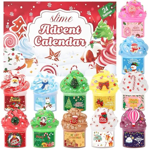 MestectPET Schleim Adventskalender 2025, 24-Tage-Countdown Weihnachten Schleim Kit für Kinder von 3 bis 12 Jahren, Kreatives Überraschungen Weihnachten Geschenk für Jungen und Mädchen
