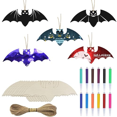 Halloween Batman Holzscheiben 10 Stück Fledermaus Holztiere für DIY Holztiere Zum Bemalen Halloween Deko Basteln Bastelset Kindergeburtstag