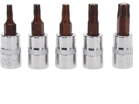 Gdfnmogo - Set di 5 chiavi a bussola Torx per cacciavite, attacco da 1/4, con gambo esagonale, in lega di acciaio, dimensioni T15, T20, T25, T30, T40, teste a manicotto durature per elettricisti