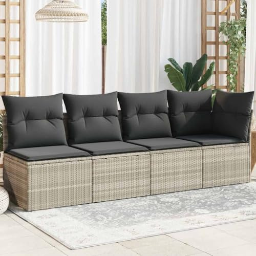 QJBSAVVA Gartensofa 4-Sitzer Hellgrau Poly Rattan Eckbank mit dunkelgrauen Sitzen 227 x 62 x 69 cm UV-beständig modulares Outdoor möbel für Balkon Terrasse Gartenlounge