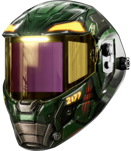 ANDELI Auto Dunkel Schweißhelm mit Digitalfilter & Display |183×81mm Panorama Sichtfeld |True Color+USB-C+Solar | DIN 4/5-9/9-13 | 1/30000s |für MIG/MAG,WIG,E-Hand,Schleifen,Schneiden(OPTIM-600LB-TGB)