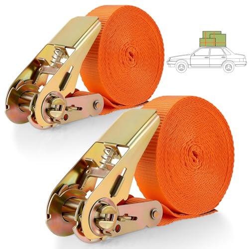 Alitree Cinghie a Cricchetto Cinghia di Fissaggio con Cricchetto 2 Pezzi | Cinghia a cricchetto · Cinghia per carico con gancio · 12m · 25mm · 800kg · antigraffio · per trasporto, moto, bici e auto