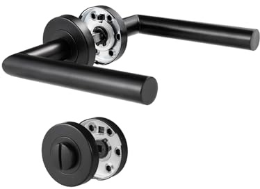 BEILEIOU Serrure de porte WC - Salle de bain - Poignée de porte en acier inoxydable - Moderne en forme de L - Noir - Design élégant et simple (1, Noir, WC)