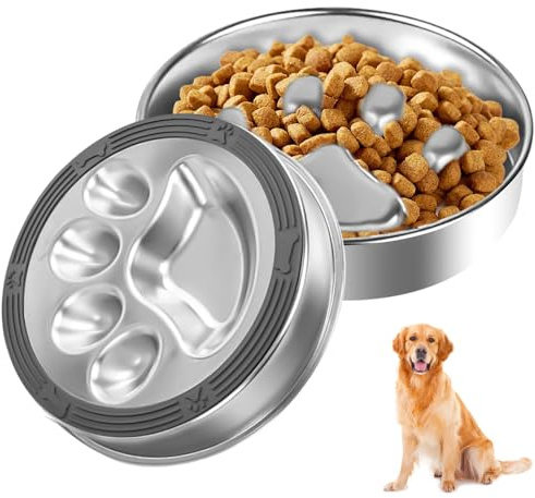 Gamelle Chien Anti Glouton Acier Inoxydable 304, Ø22 cm Antischlingnapf Hund Edelstahl mit Rutschfester Silikonmatte, Anti Schling Napf Hund Schlingnapf Slow Feeder für Mittel Große Hunde Katzen
