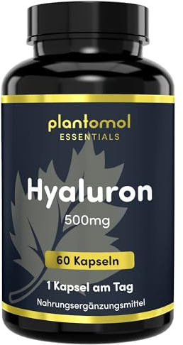 Hyaluron Kapseln hochdosiert - Hyaluronic Acid - plantomol® Essentials | 500mg Hyaluronsäure Kapseln - Hyaluron Vegan Kapseln - Hyaluron Kapseln 500 mg - 2-Monatsvorrat