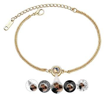 JSDDE Armband mit Bild im Stein Personalisiertes Kreis-Projektionsarmband Individuelle Armband mit Foto Geschenke für Damen Frauen Mama Freundin Schwester Beste