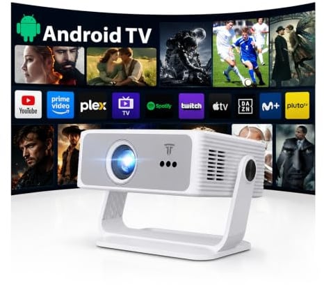 2026 Neue Smart Beamer Integrierte Apps, Android 14, Full HD 1080P Projektor,unterstützt 4K, 25000lumen,Trapezkorrektur, WLAN&BT Beamer Heimkino mit um 270° drehbarem Ständer, Kompatibel Laptop/Handy