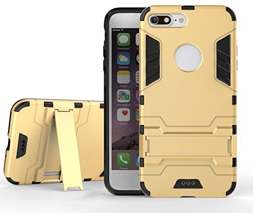MaiJin Case for Apple iPhone 7 Plus/iPhone 8 Plus (5.5 inch) 2 in 1 Shockproof with Kickstand Feature Hybrid Dual Layer Armor Defender Protective Cover (Gold)