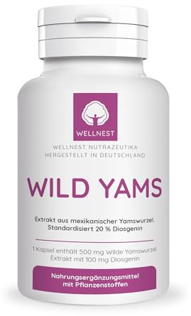 Wellnest Wilde Yamswurzel Kapseln 1er Pack (120 Stück á 500 mg) – mit 20 % Diosgenin, vegan, naturrein, aus mexikanischer Yams Wurzel