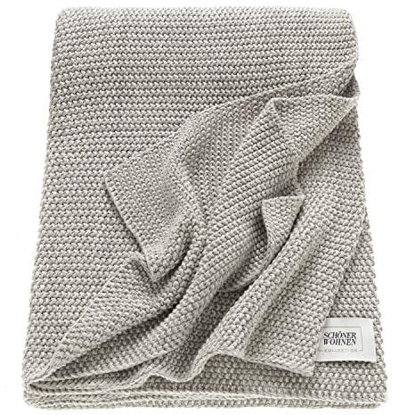 Schöner Wohnen Kollektion Tagesdecke 130x170 Baumwolle • unifarbene Kuscheldecke Melange • mehrfarbige Pastellgarne • gestrickte Sofadecke grau