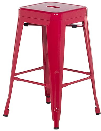 Beliani Set of 2 Bar Stools Red Steel Stackable, Cabrillo