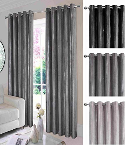 Glimmer Charcoal 44 w X 90 d Velvet Eyelet Ring Top Designer Lined Curtains, Choice Of 8 Sizes And 3 Colours