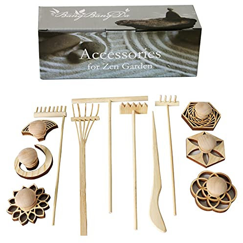 BangBangDa Mini-Zen-Gartenzubehör – Tisch-Zen-Gartenwerkzeuge – Zen-Garten-Set – Zen-Gartenset, Rechen und Zen-Stempel für Büro Mini Zen Garten Set von 12 Stück