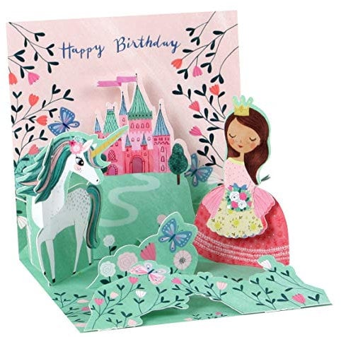 Pop UP 3D Karte Geburtstag Mini Grußkarte Prinzessin Einhorn 7,6x7,6cm
