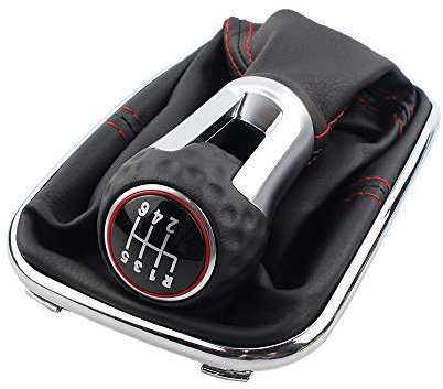 ZPARTNERS Für VW Bora MK4 Golf 4 Jetta a4 98-04 Auto Schaltknauf mit Chromrahmen Schwarz Leder 6 Gang 12mm