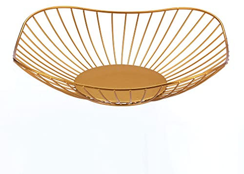 IBWell Short Curved-Edge Modern Creative Stylish Single Tier Dish,Metal Iron Wire Fruit Vegetables Bread Decorative Stand Serving Bowls Basket Holder (Gold)