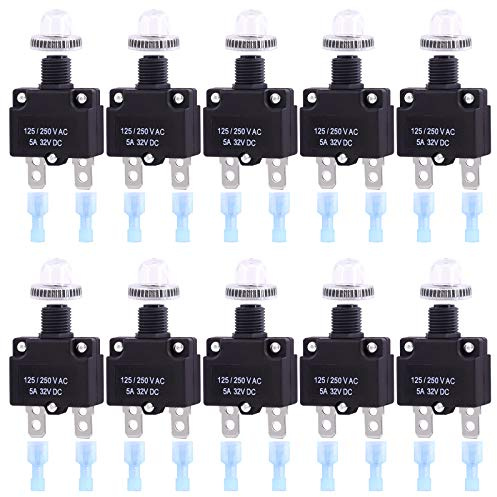 Swpeet Disjoncteur thermique avec bornes à connexion rapide et capuchons de boutons étanches, disjoncteur à bouton-poussoir étanche 32 V DC 125/250 VAC 50/60 Hz pour fonctionnement de l'interrupteur