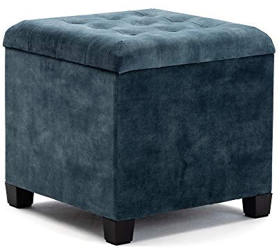 HNNHOME 45cm Cube Cloud Velvet Padded Seat Ottoman Storage Stool Box, Footstool Pouffes Chair with Lids (Teal, Cloud Velvet)