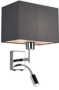 meineWunschleuchte Wandleuchte CAIMA mit flexiblem LED Leselicht & grauem Stoffschirm - ideal für Nachttisch & Leseecke