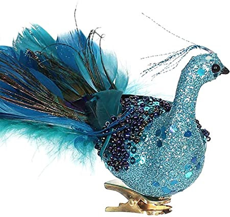 Pfau Weihnachtsschmuck, Schicke Blaue Blaugrüne Pfau-Vogel-dekorative Mit Federschwanz Auf Clip Hochzeit Christbaumschmuck,