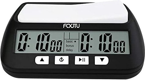 FCXJTU Schachuhr Digitaler Schach-Timer für Brettspiele mit Alarm, professionelle multifunktionale tragbare Schachuhr Timer, 2 AA-Batterien enthalten (Schwarz)