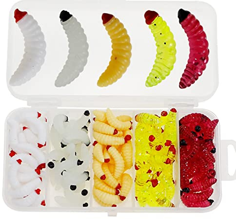150pcs Soft Plastic Lures Maggot Worm Artificial Bait