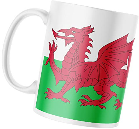 Purple Print House Wales Flag Mug, Cymru Footy Rugby Coffee Cup, Dragon Flag Mugs For Football Fans, Football Mug For Welsh Men Women Kids, One Size, White