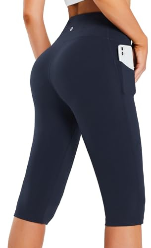baleaf Knielange Kurze Leggings Damen Yogahose kurz high Waist Yoga Radlerleggings Sport Sommer mit Taschen