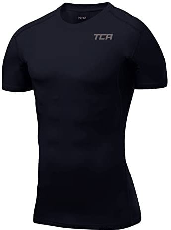 TCA Men's HyperFusion Compression Base Layer Top Short Sleeve Under Shirt - Navy Blazer, L