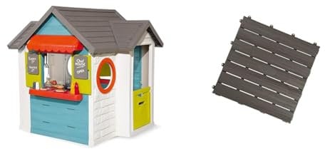SMOBY KIDS CHEF PLAYHOUSE AND KITCHEN WITH 37 ACCESSORIES (1.4M TALL) & Set de 6 dalles 45 x 45 cm - plancher maison