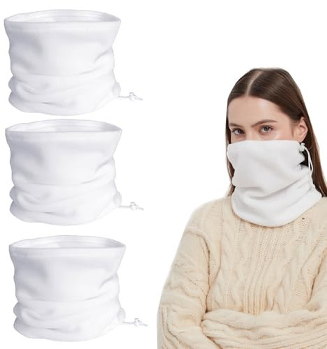 LERTREEUK Winter-Sport-Halstuch, Fleece, Gesichtsmaske für Skifahren, Radfahren, Winddicht, für Herren und Damen, 3 Stück (Weiß)