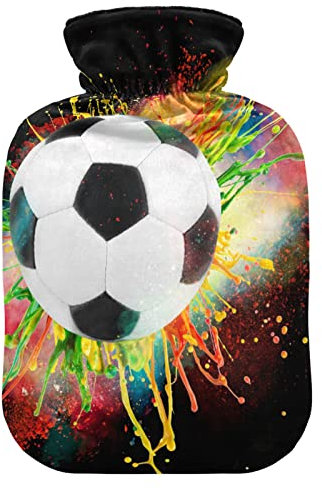 YOUJUNER Hot Water Bottle with Sport Ball Football Soccer Cover 1 Litre Large Hot Water Bag Warm Comfort Hand Feet Warmer